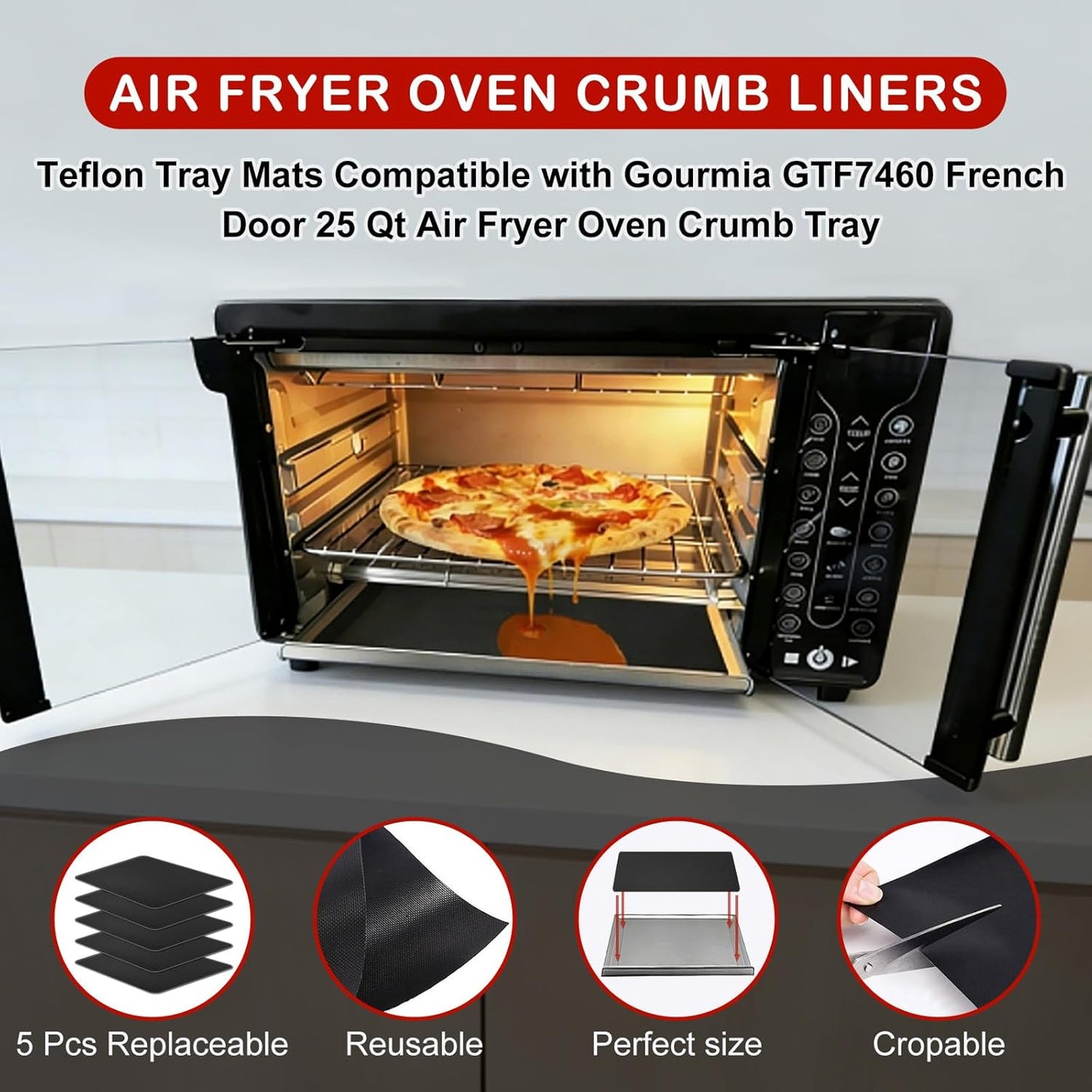 5 pcs fundas para bandeja de residuos air fryer compatible con Gourmia GTF7460 resistente al calor