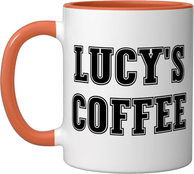 Taza de cerámica personalizada Lucy's Coffee naranja/blanco
