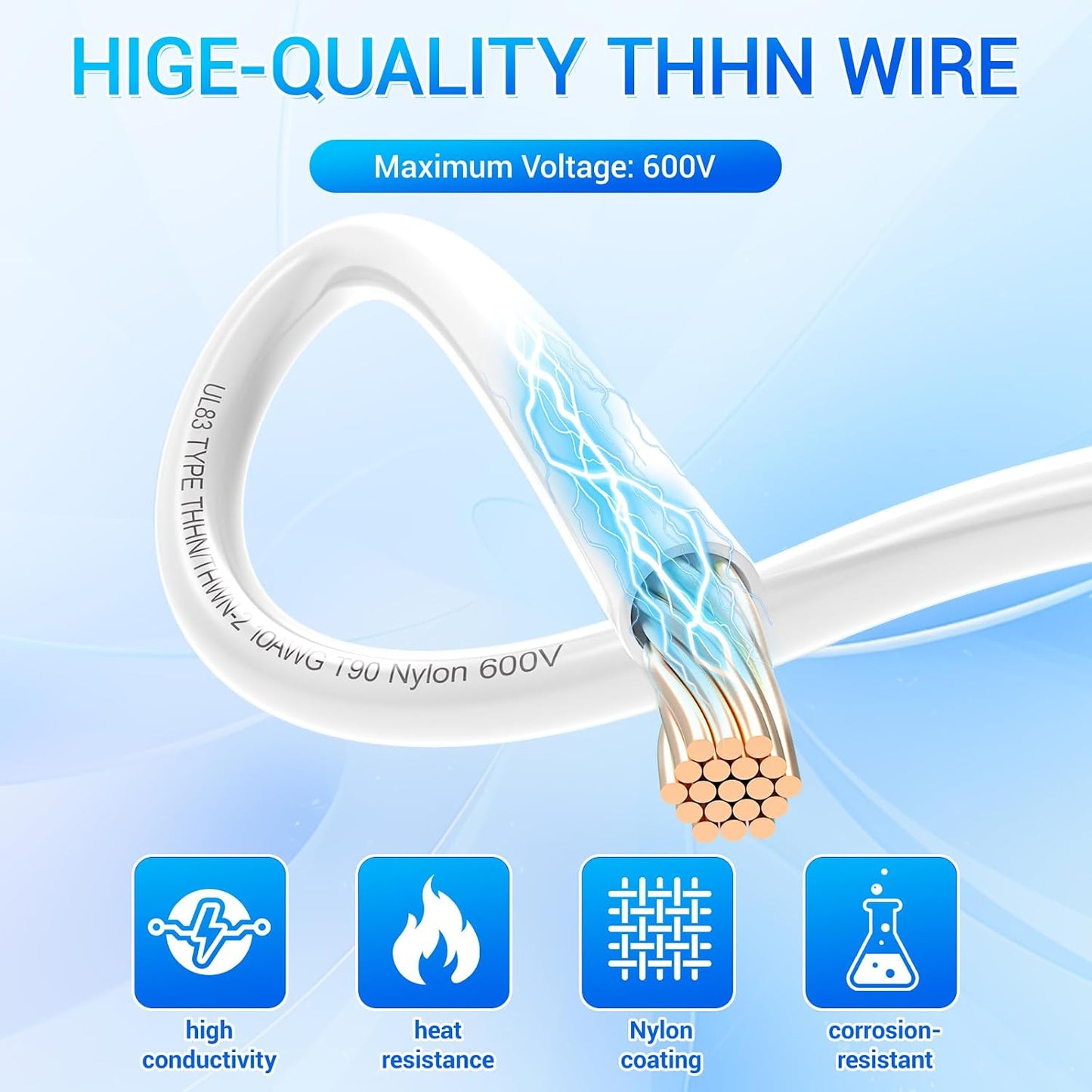 Cable THHN 10 AWG 16.4 pies con forro nailon y PVC