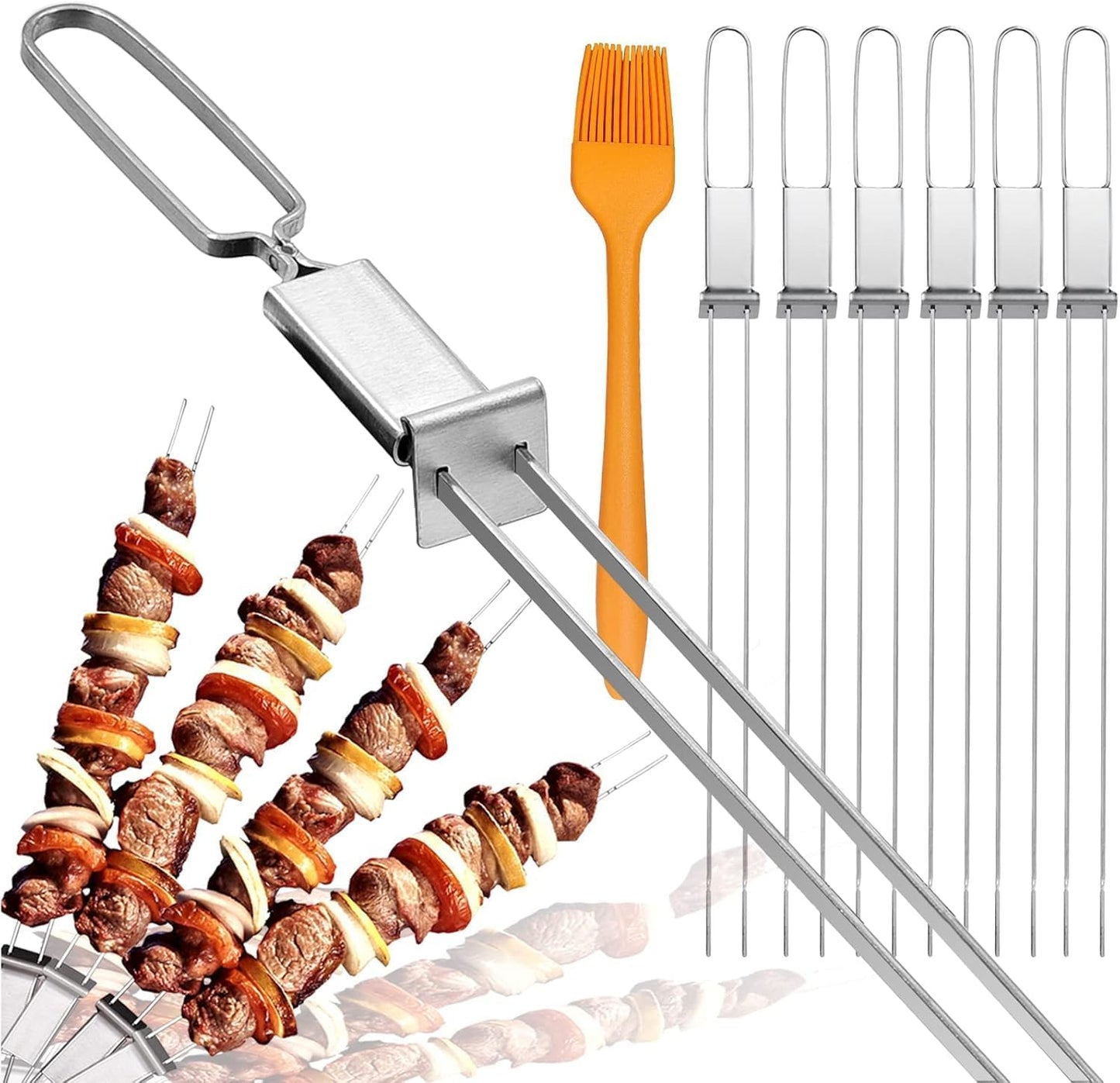 Juego 12 brochetas acero inox 43,2cm doble punta antideslizante
