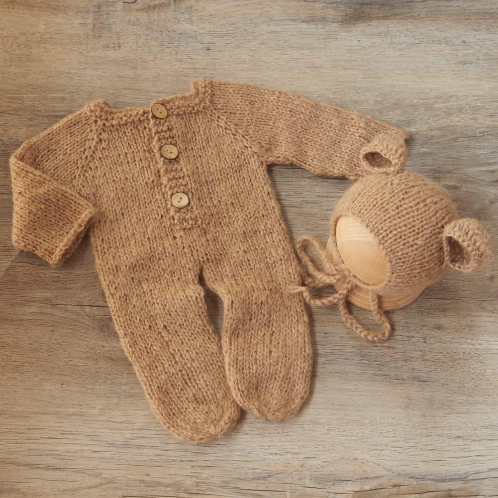 Conjunto punto ganchillo bebé foto gorro mameluco