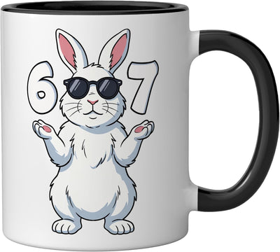 Taza cerámica de conejo de Pascua meme humor niños adolescentes negro blanco