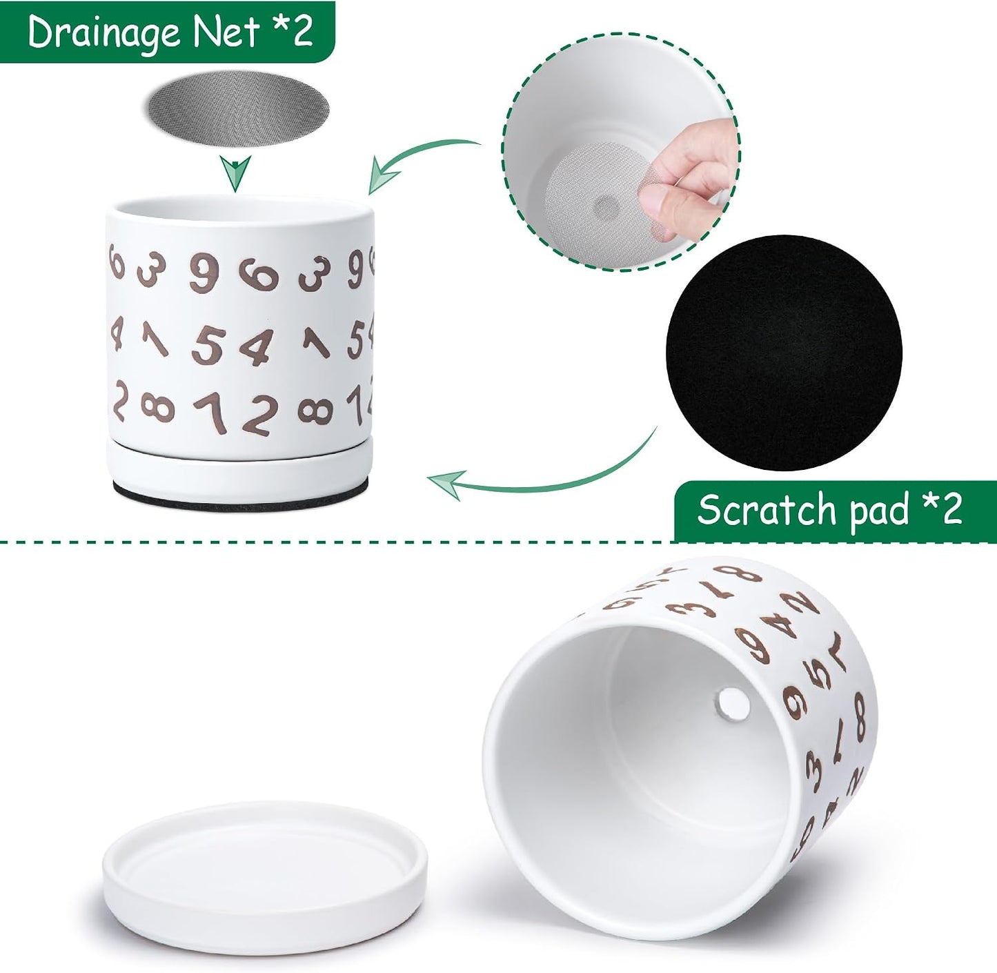 Set 2 Macetas Cerámica 6pulg Con Orificio Drenaje Platillo Blanco