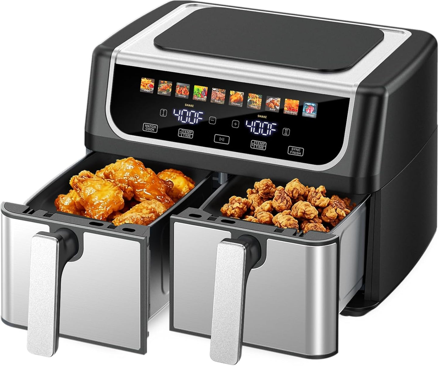 Freidora aire doble cesta 9.5qt control temp 10 ajustes