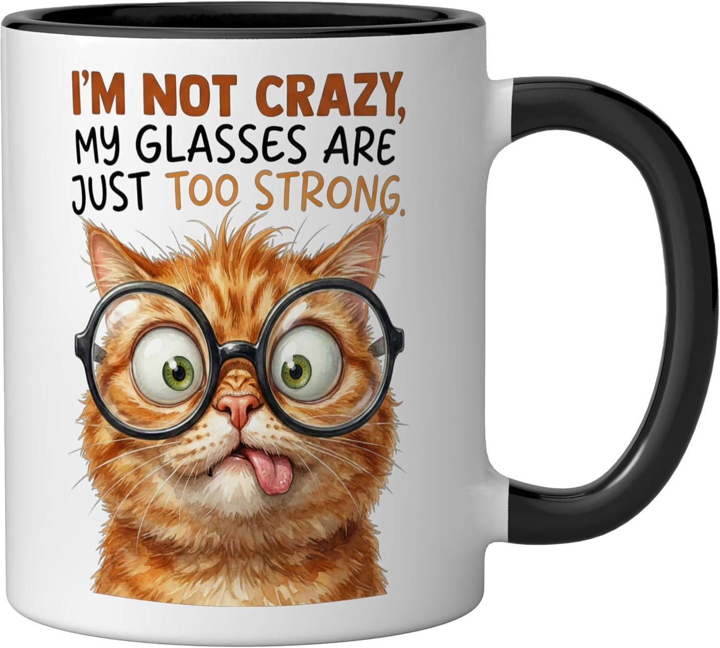 Taza Cerámica Humorística Gatos Con Lentes Fuertes Negro/Blanco