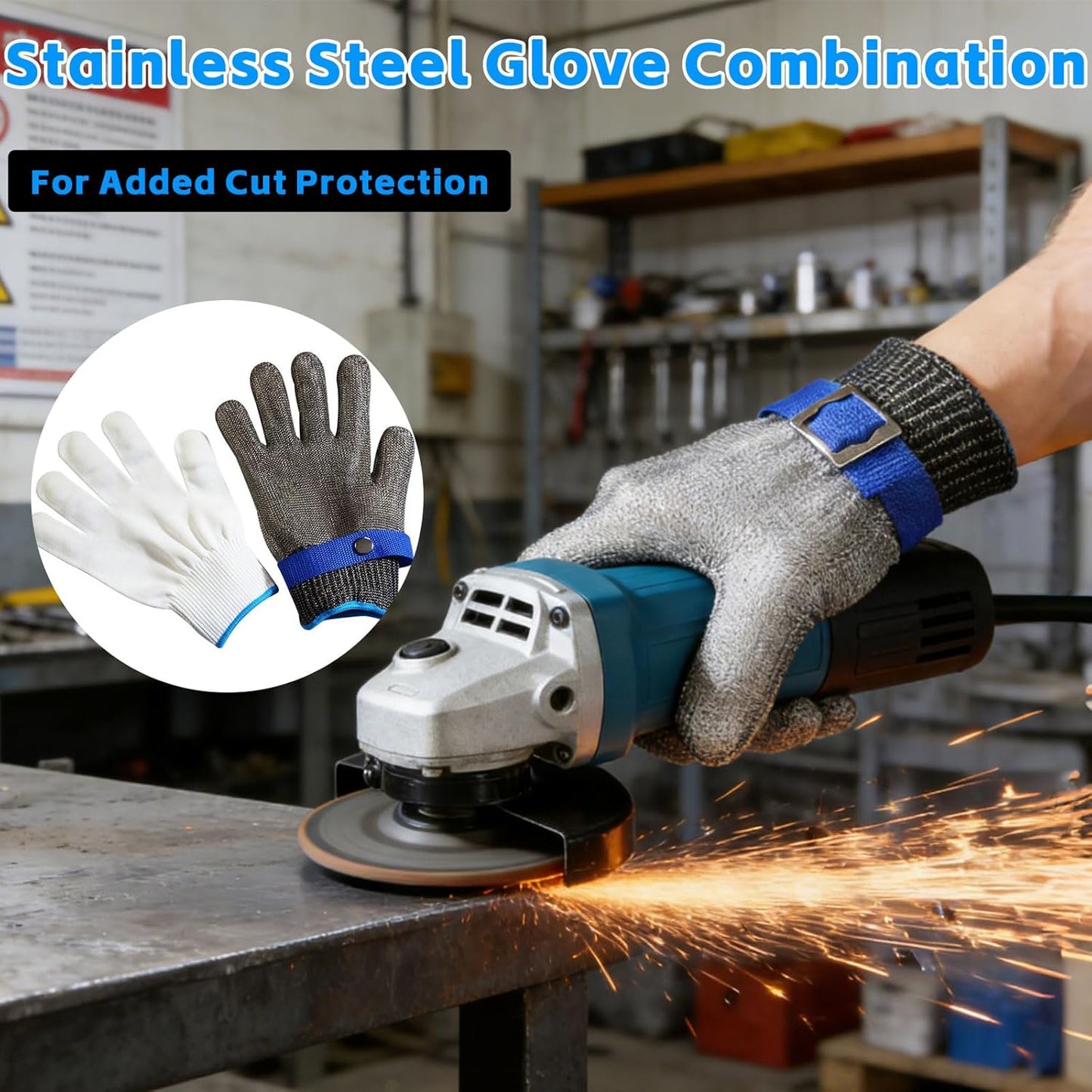Guantes malla acero inox resistente cortes con hebilla ajustable