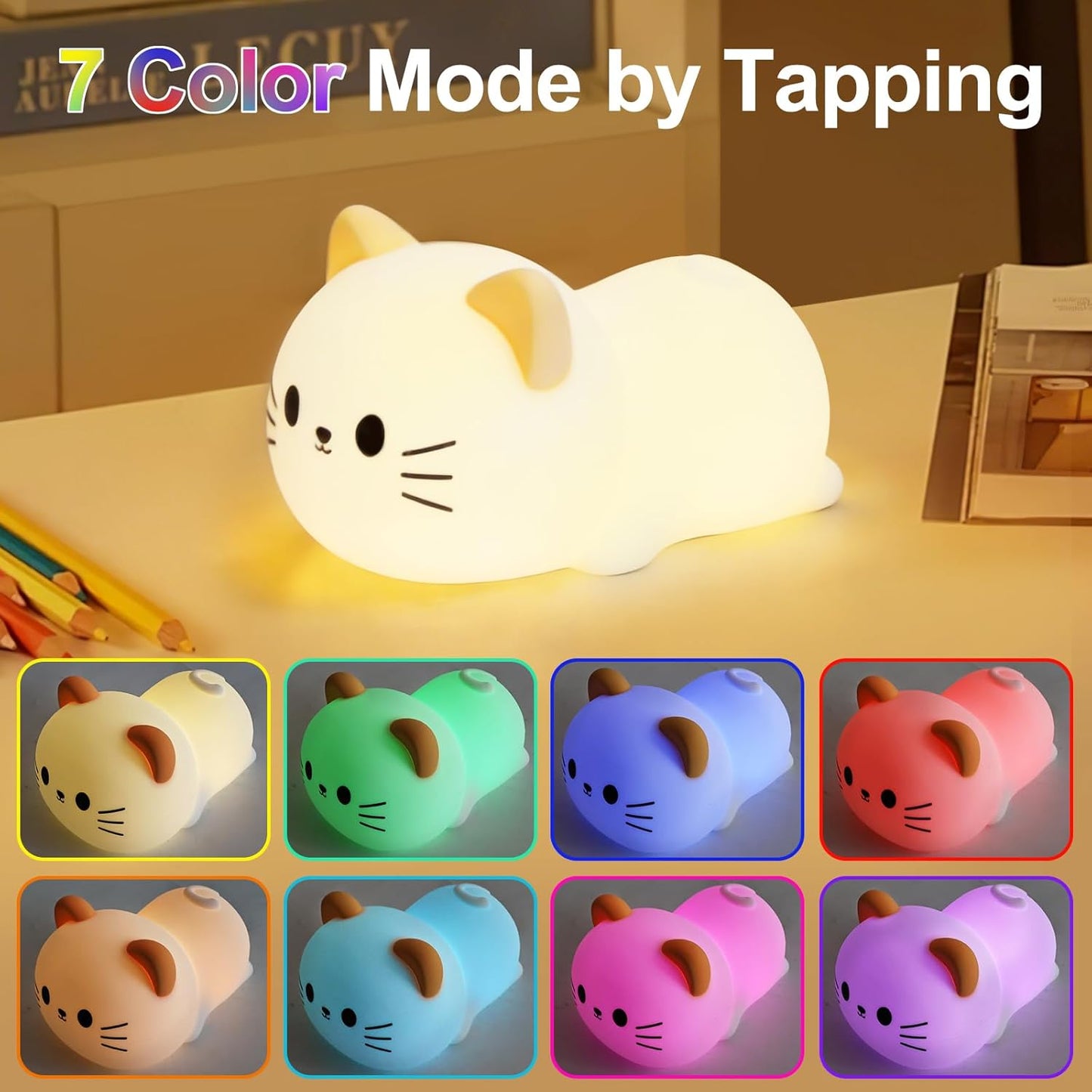 Luz nocturna gato bebé regulable 7 colores RGB con sonido