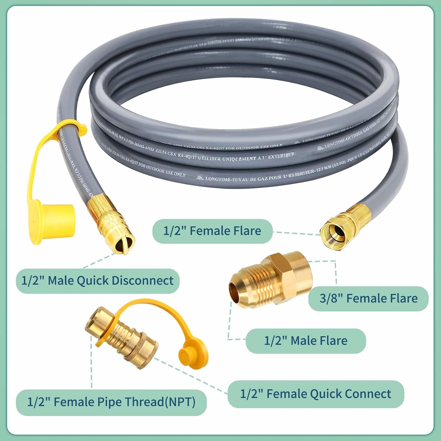 Manguera gas natural 12ft 1/2pulg conexión rápida RV
