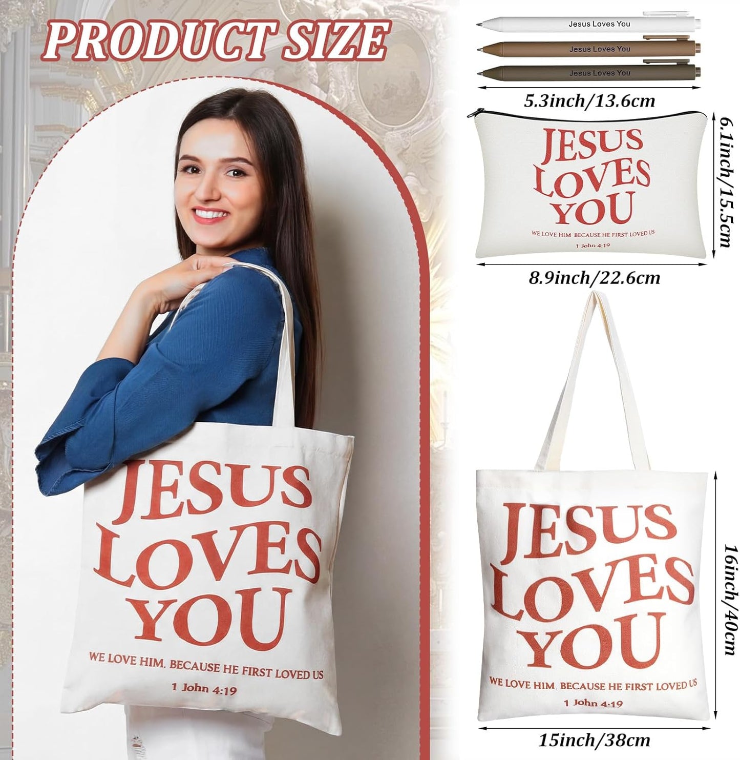 Set 5 bolsas lona cristiana con cremallera