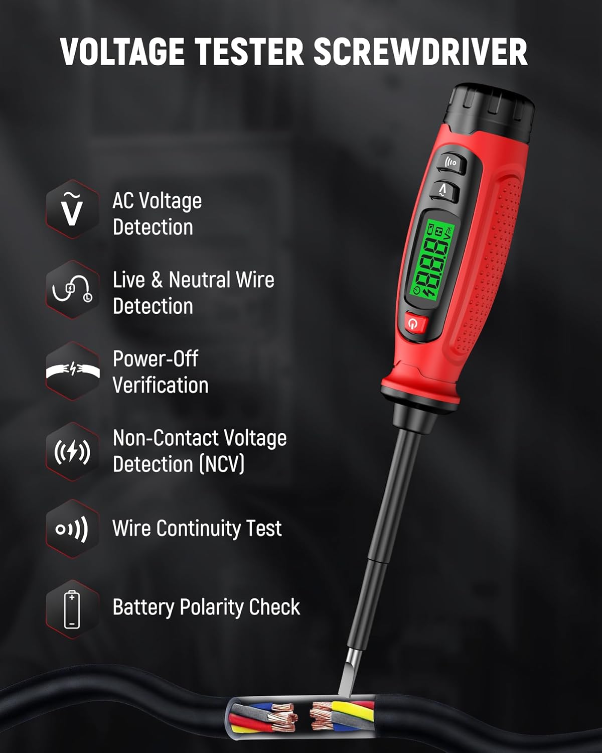 Destornillador probador voltaje 2en1 con LCD y detector