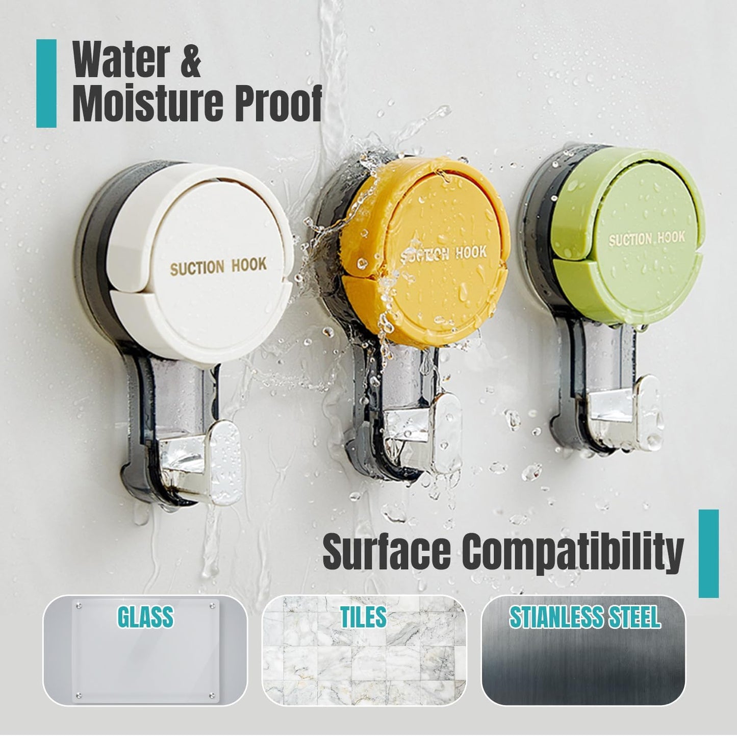 3 Pzas Ganchos Ventosa Reutilizables para Cocina Baño