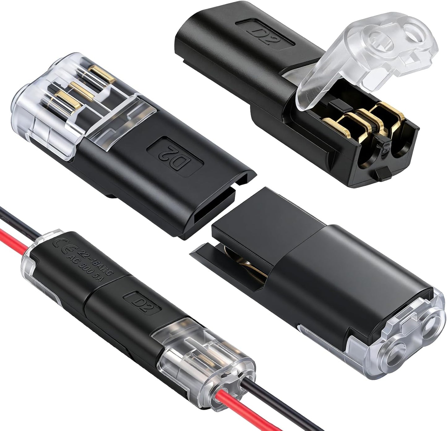 20 Conectores Doble Cable 22-18 AWG para Luz LED y Audio