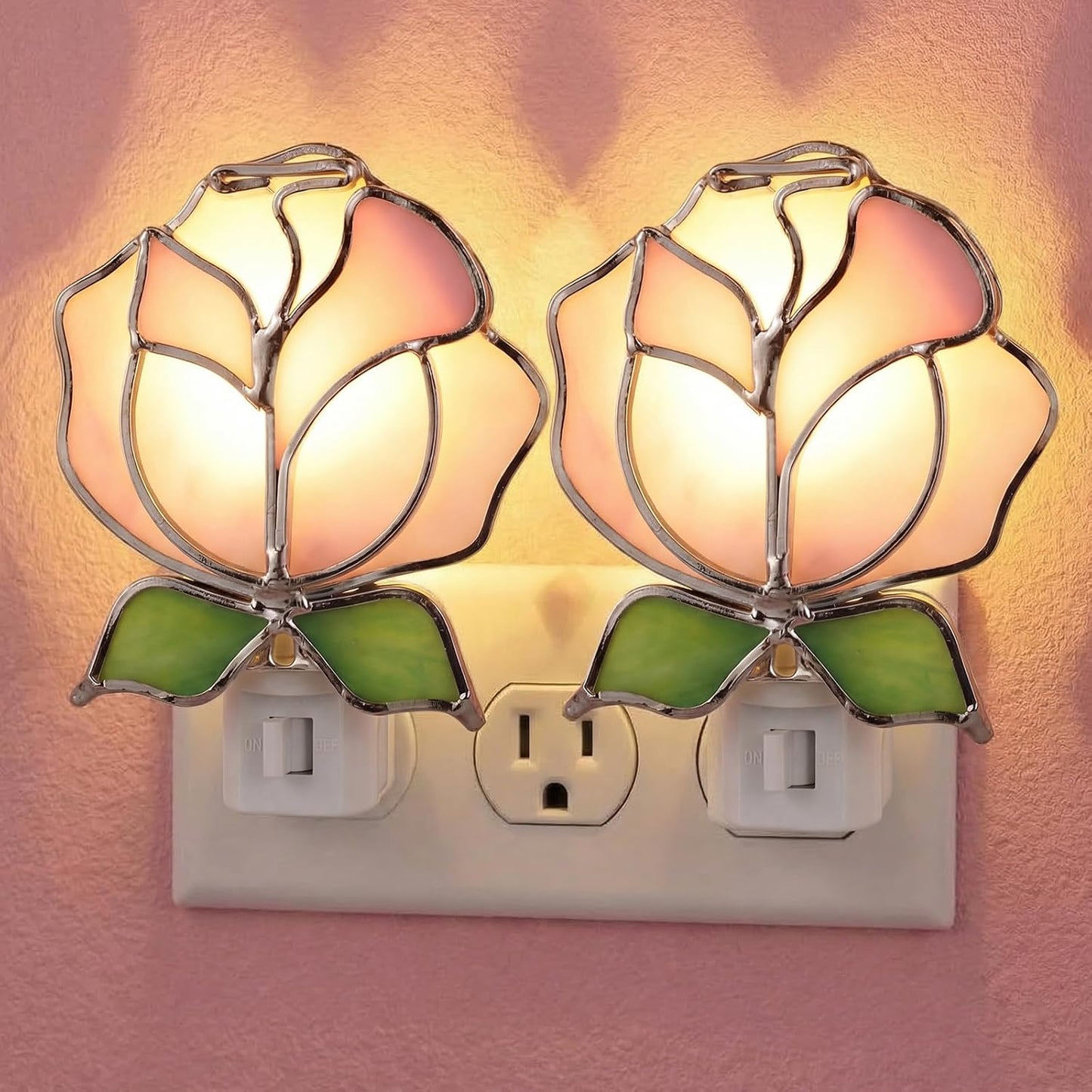 2 Pzas Luz Nocturna Rosa Flores Primavera Hogar