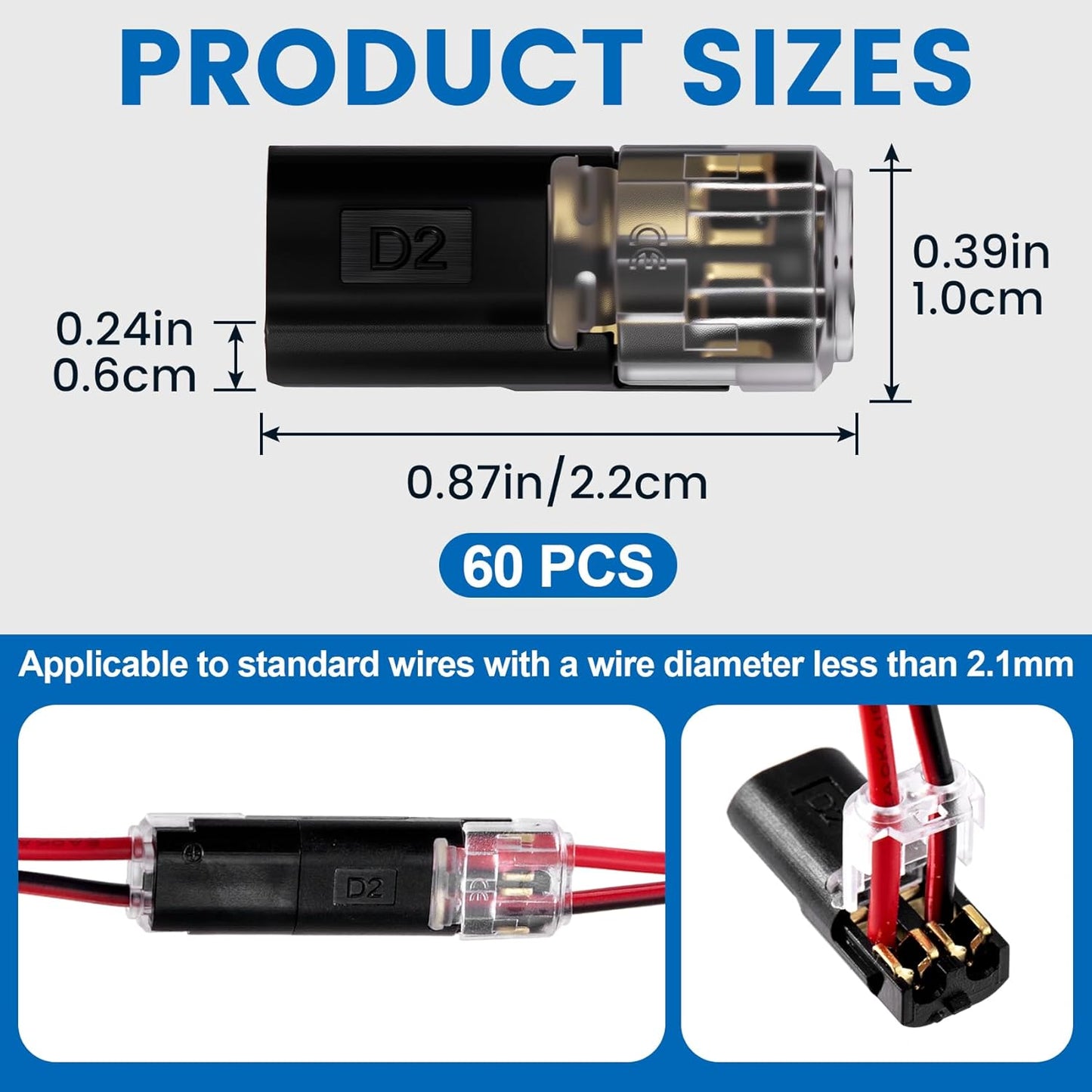 60 Conectores Enchufe Doble Cable 18-22AWG