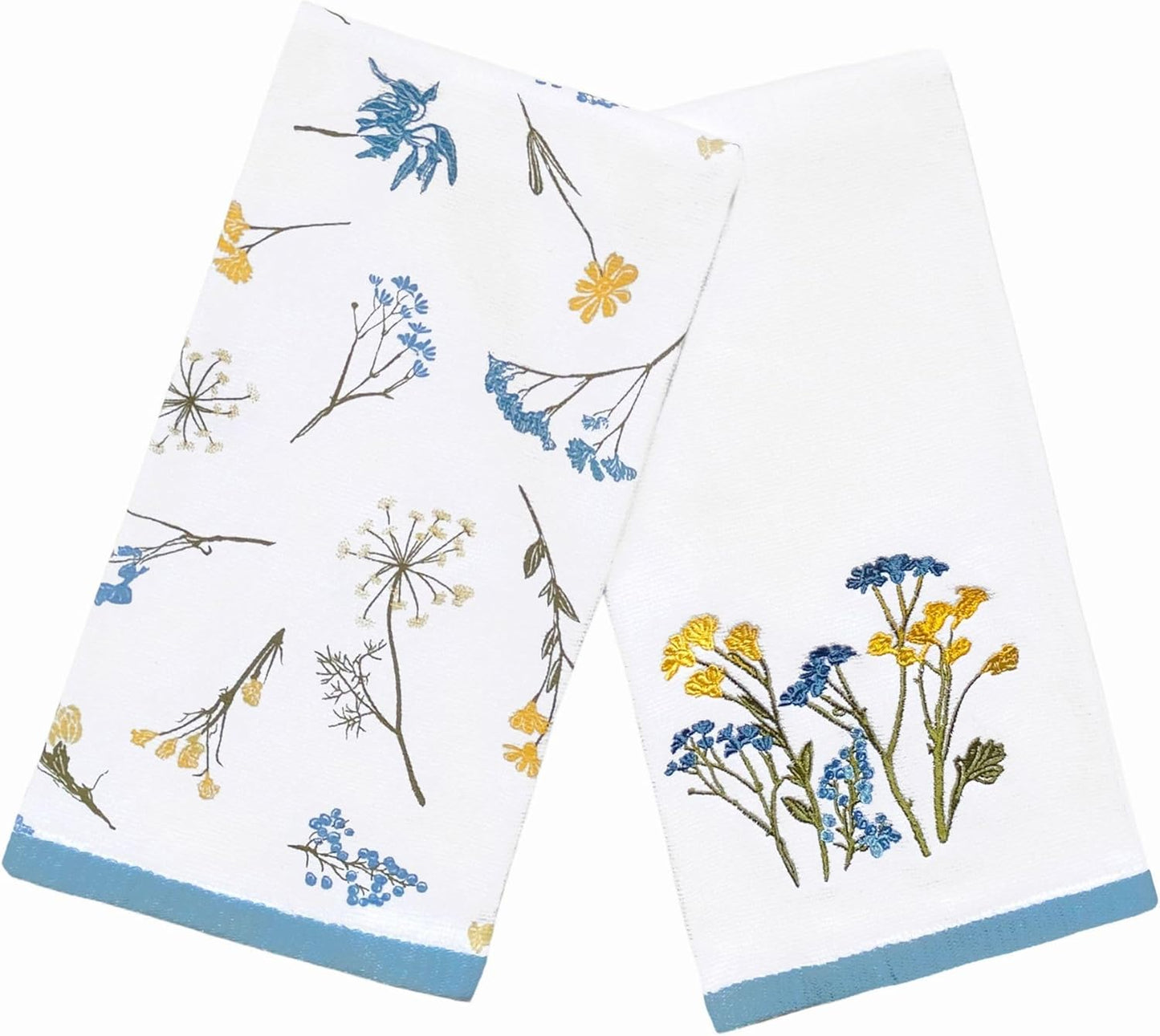 Toalla de cocina bordada Lenox Wildflowers azul juego de 2