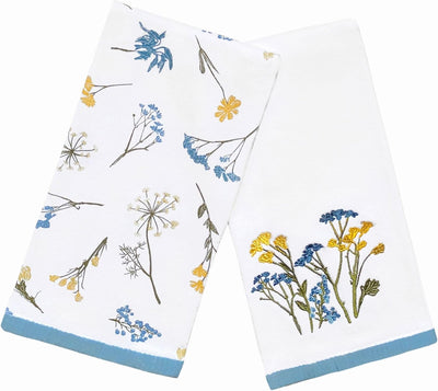 Toalla de cocina bordada Lenox Wildflowers azul juego de 2