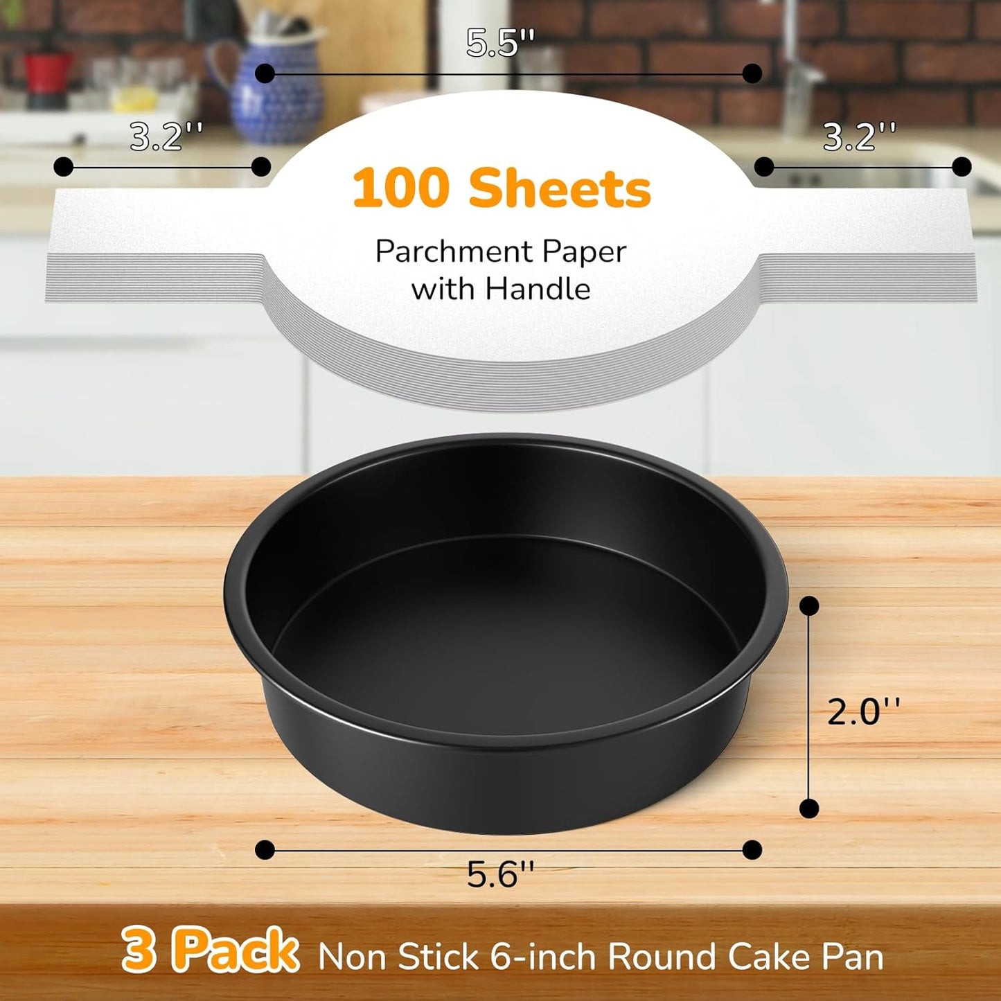 Juego de 3 moldes redondos para pastel de 6 pulgadas antiadherentes