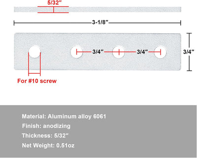 Placa unión 4 agujeros para perfil aluminio ranura T