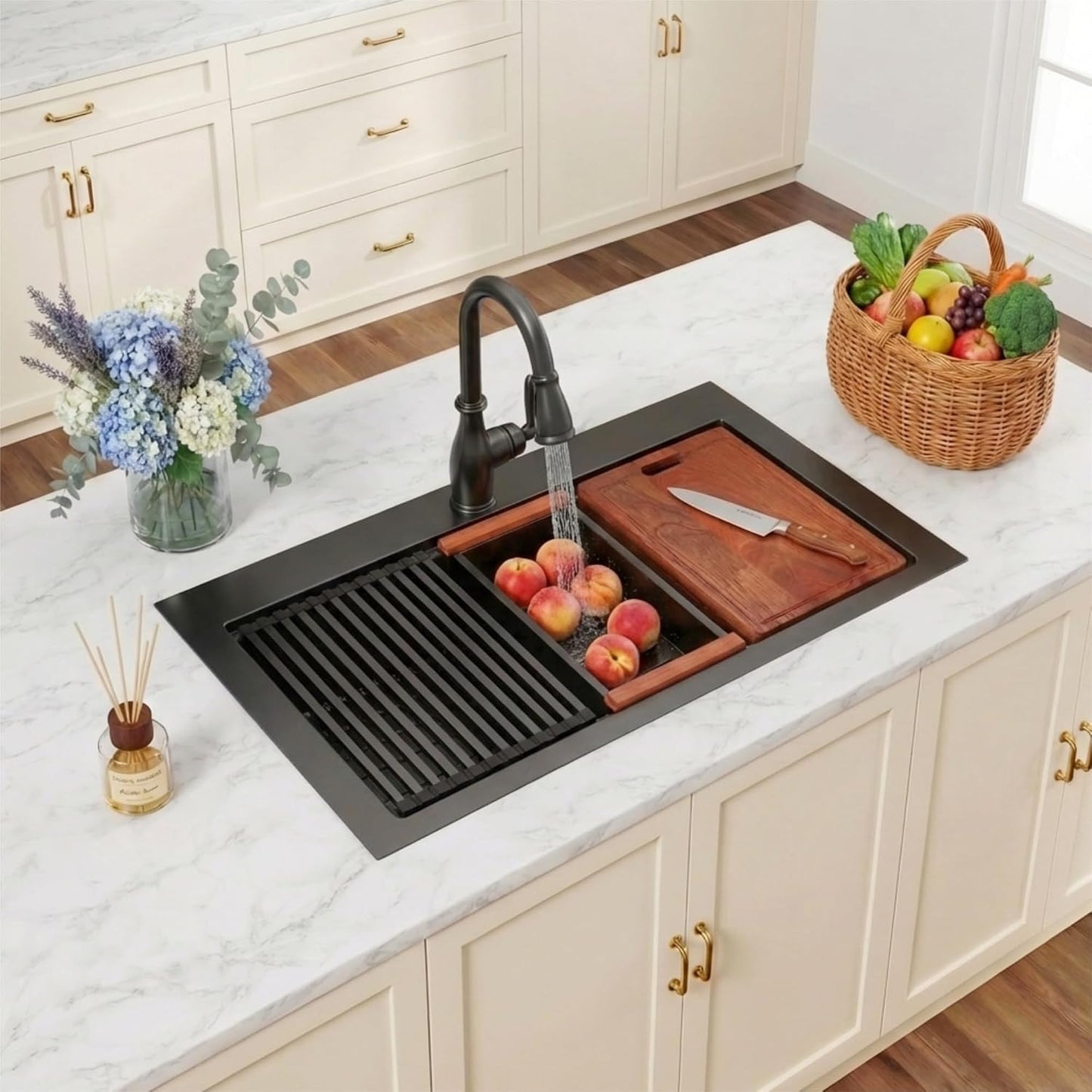 Fregadero cocina negro acero inox 16 drenaje