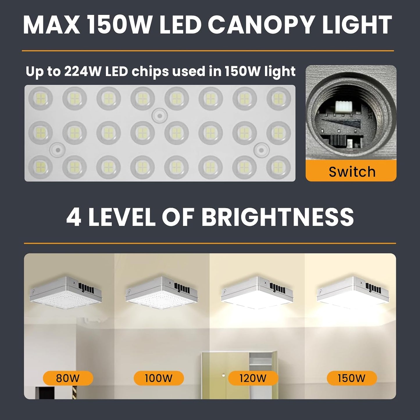 4 Luces LED Comerciales 150W IP65 Impermeables Exteriores