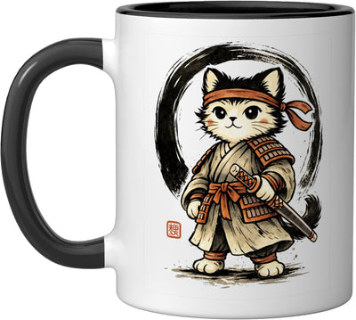 Taza Cerámica Gato Ninja Kawaii Japonés Negro/Blanco