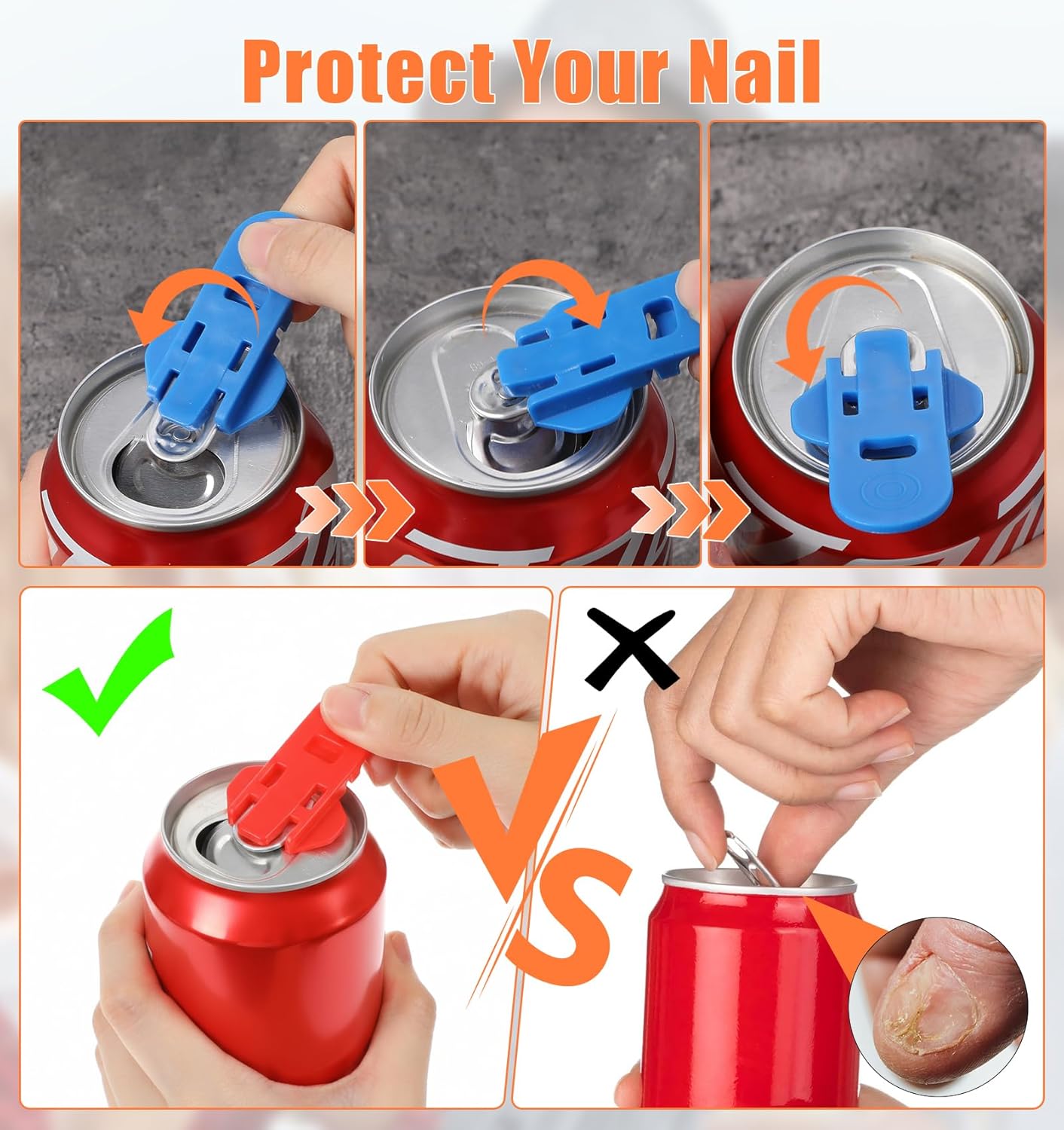 Abrelatas manual para uñas largas, protector de bebidas para pop coke