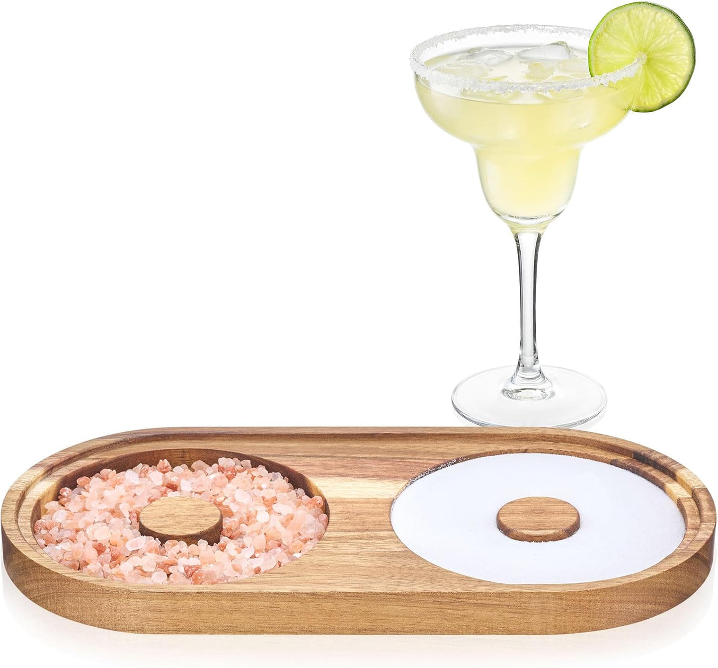 Juego de rimmer de sal de acacia de 12.6 pulgadas con bandeja doble