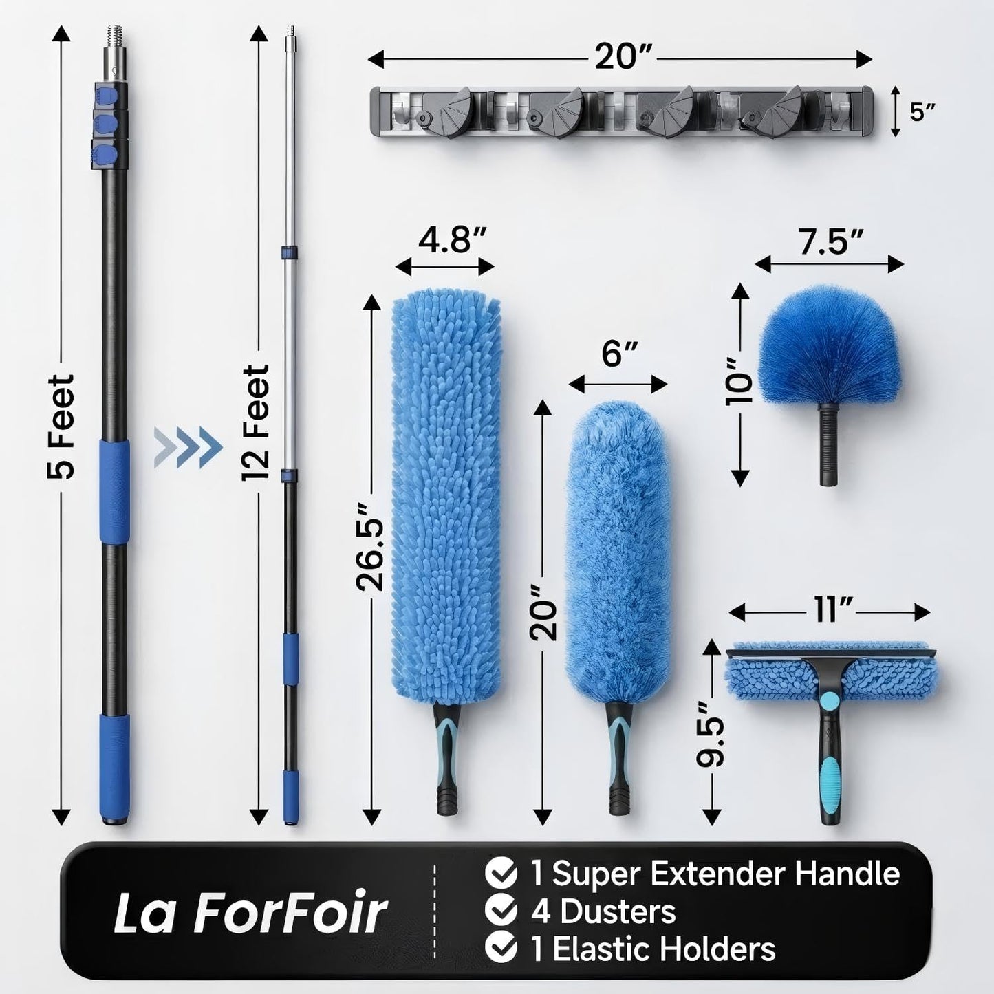 Kit plumero techos altos 20ft poste 5-12ft limpiador aspas azul