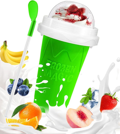 Taza mágica para granizados y jugos con tapa y popote color verde