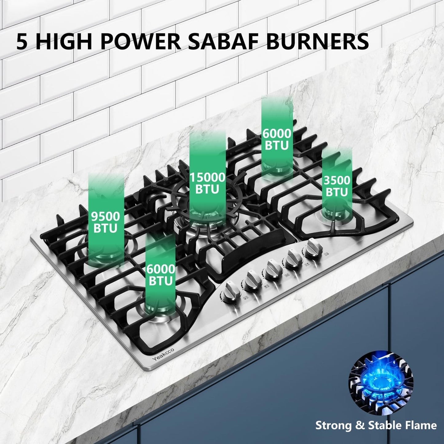 Estufa gas 30pulg 5 quemadores acero inox propano/natural