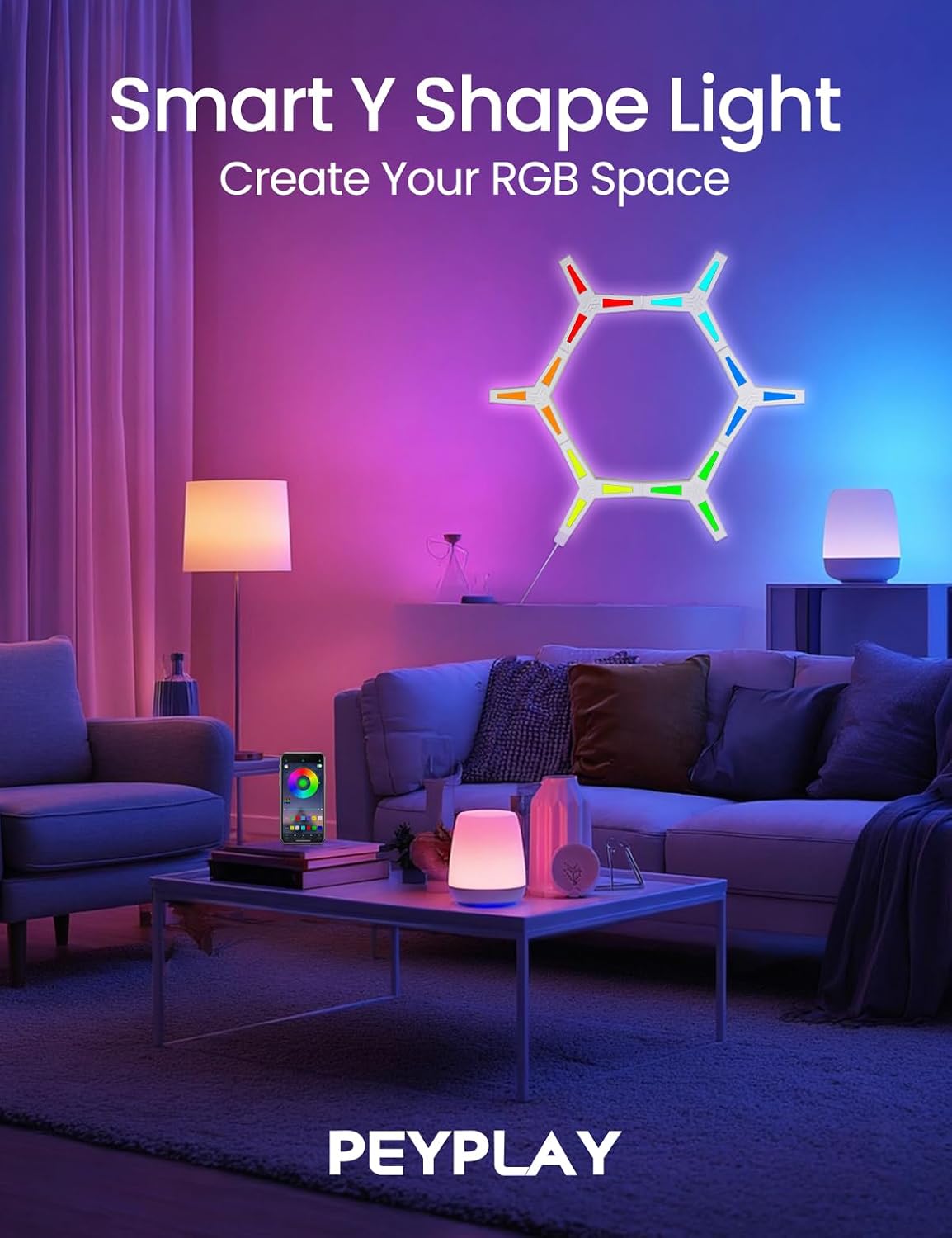Paneles luz forma Y para sala juegos control app escenas color