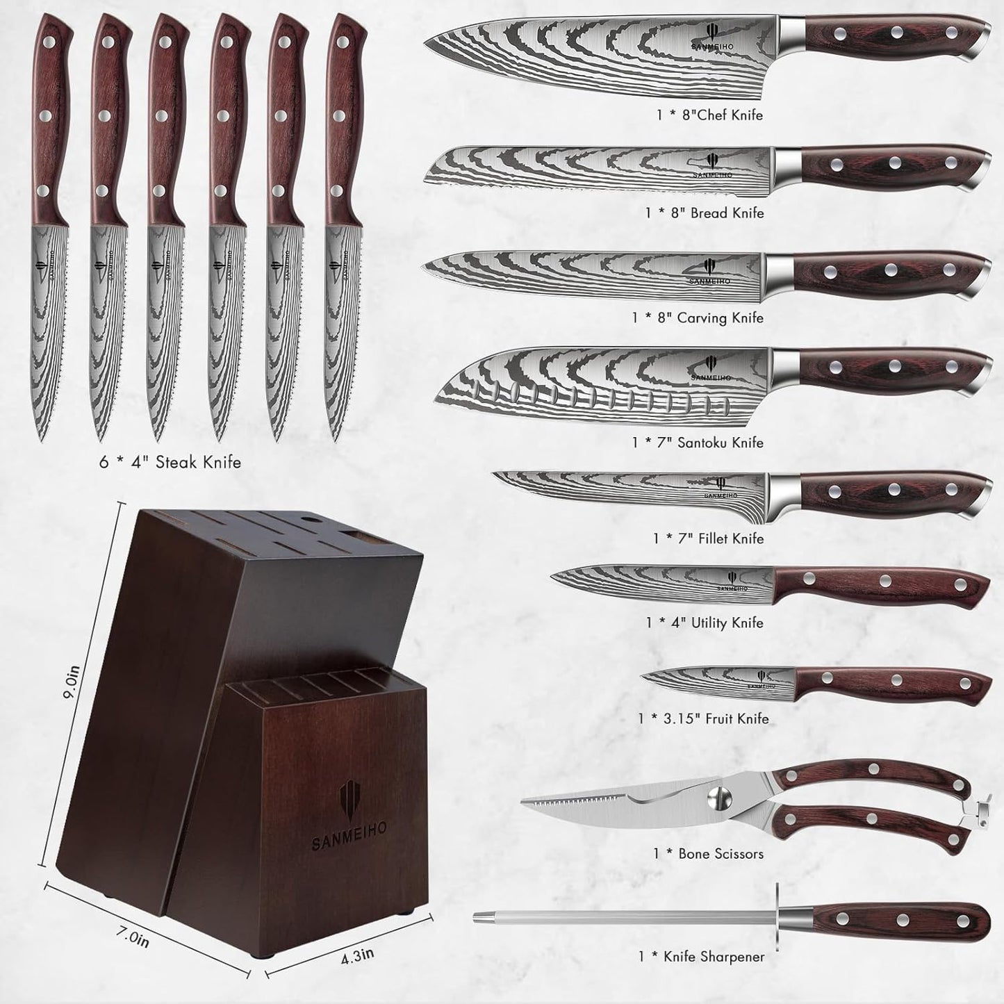 Set 16 Cuchillos Chef Acero Inox Bloque Afilador