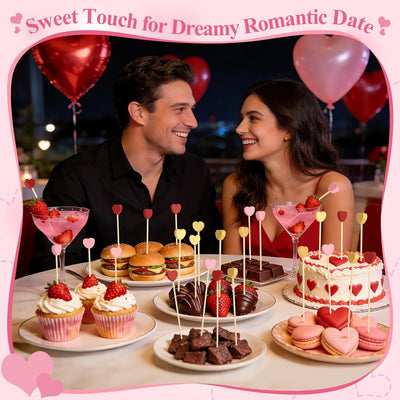 Palillos corazón 4.7pulg para aperitivos brochetas frutas madera