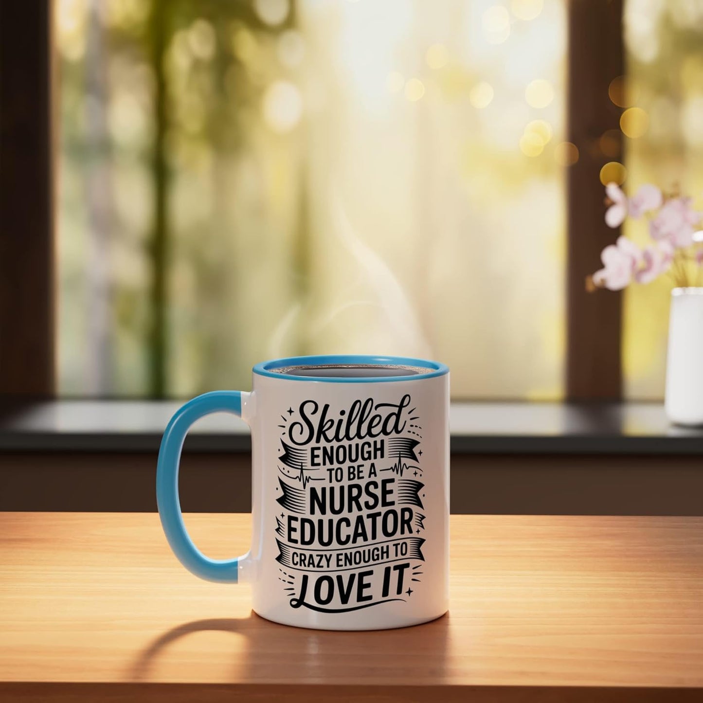 Taza cerámica para enfermera educadora azul/blanco
