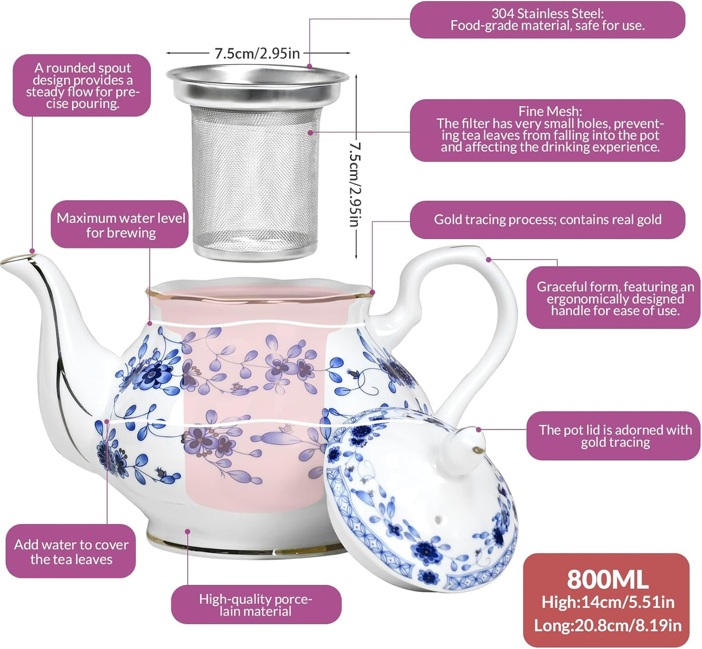 Tetera cerámica vintage con infusor 28oz
