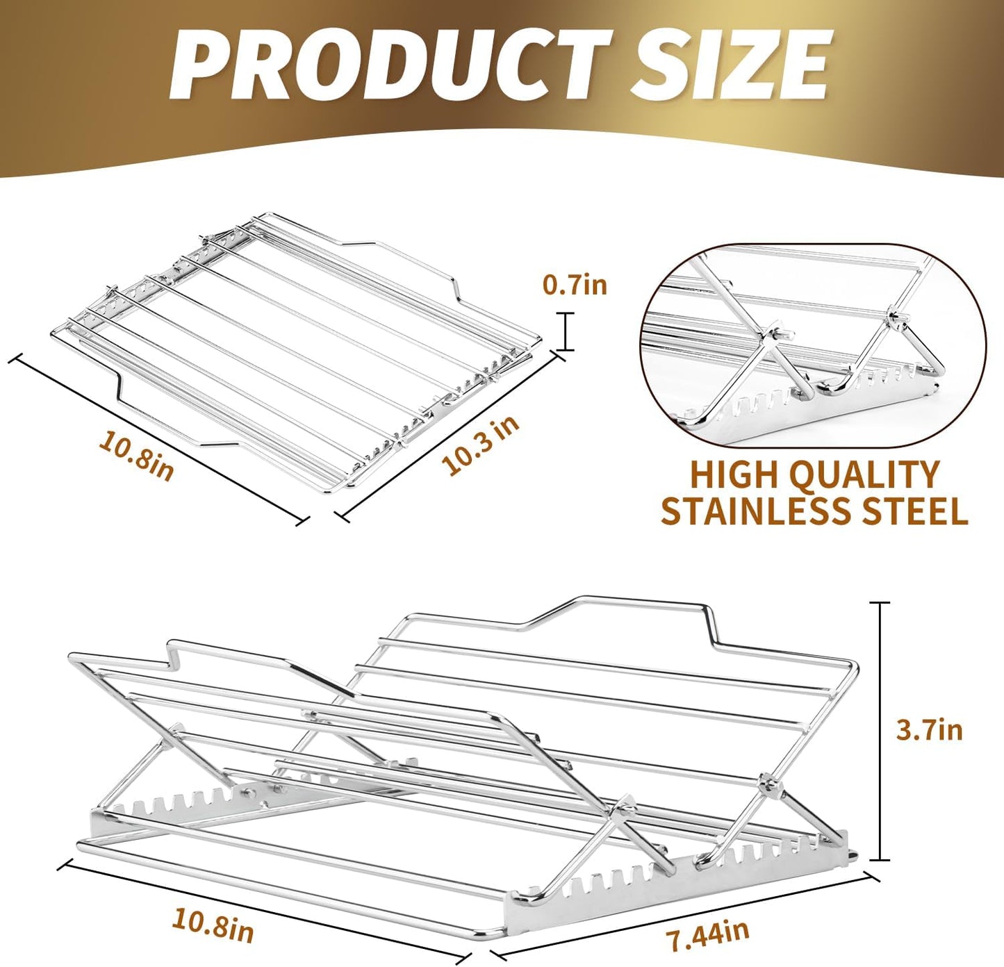 Estante acero inox plegable para asar pollo y pavo con cepillo