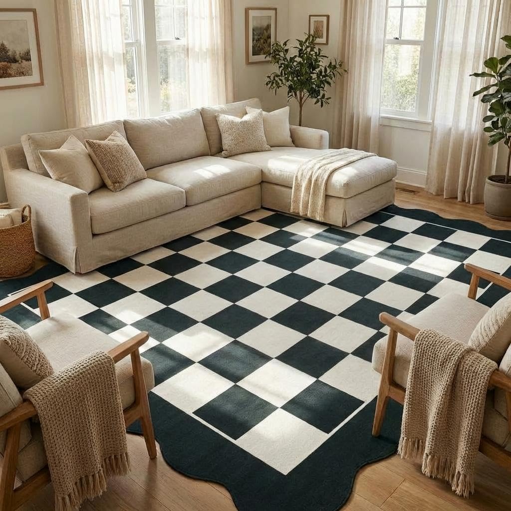 Alfombra festoneada 5x7ft sala moderna antideslizante lavable