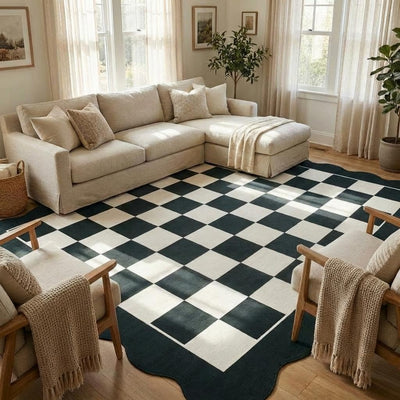 Alfombra festoneada 5x7ft sala moderna antideslizante lavable