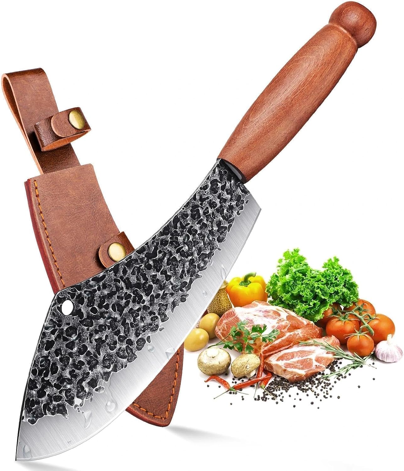 Cuchillo de carnicero forjado con funda y caja de regalo