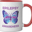 Taza de cerámica con ribete púrpura para conciencia sobre epilepsia
