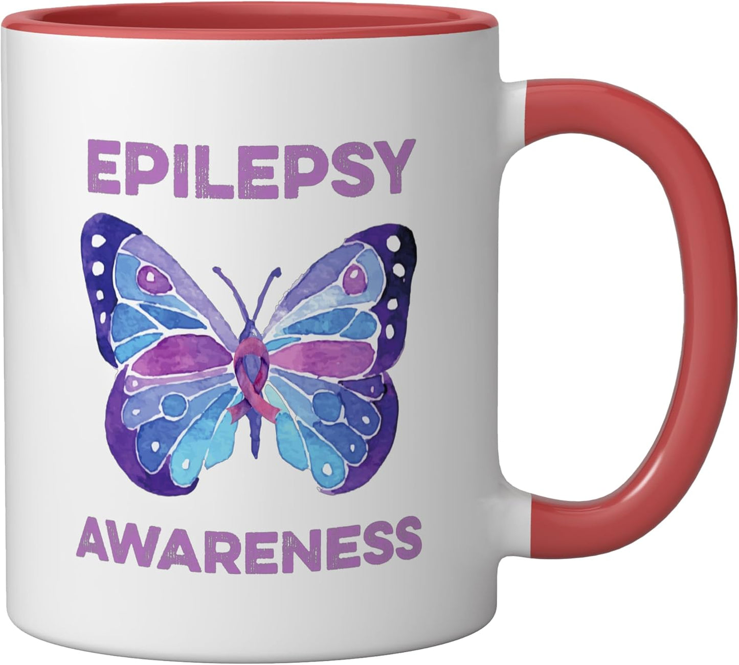 Taza de cerámica con ribete púrpura para conciencia sobre epilepsia