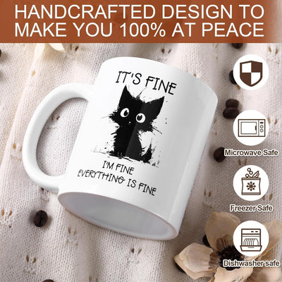 Taza de café de cerámica con diseño de gato negro It's Fine Cute Cat Lover