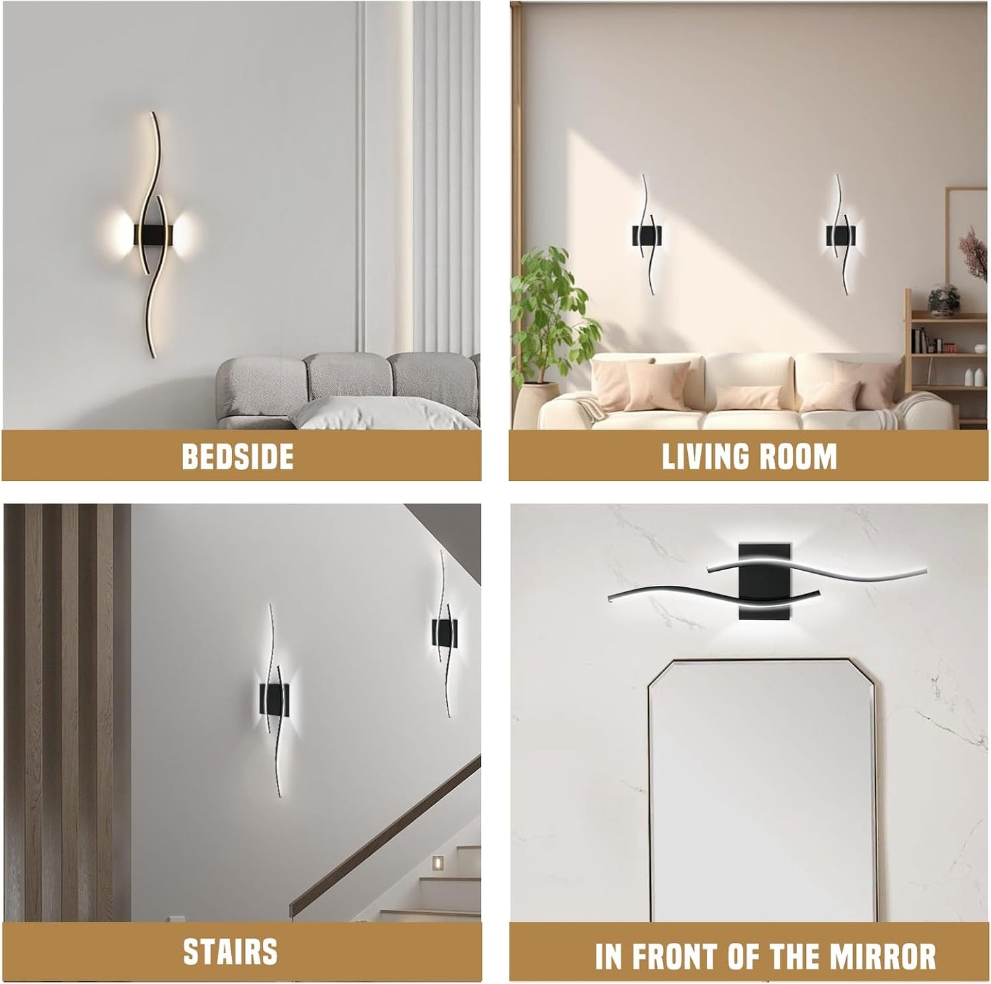 Aplique LED moderno 24pulg luz negra para dormitorio y sala