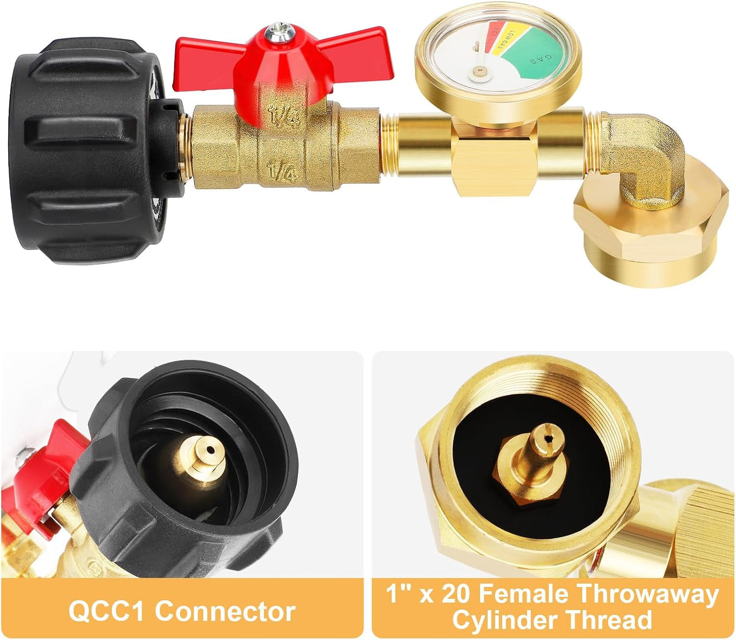 Adaptador codo propano 1-20 lb con medidor y válvula