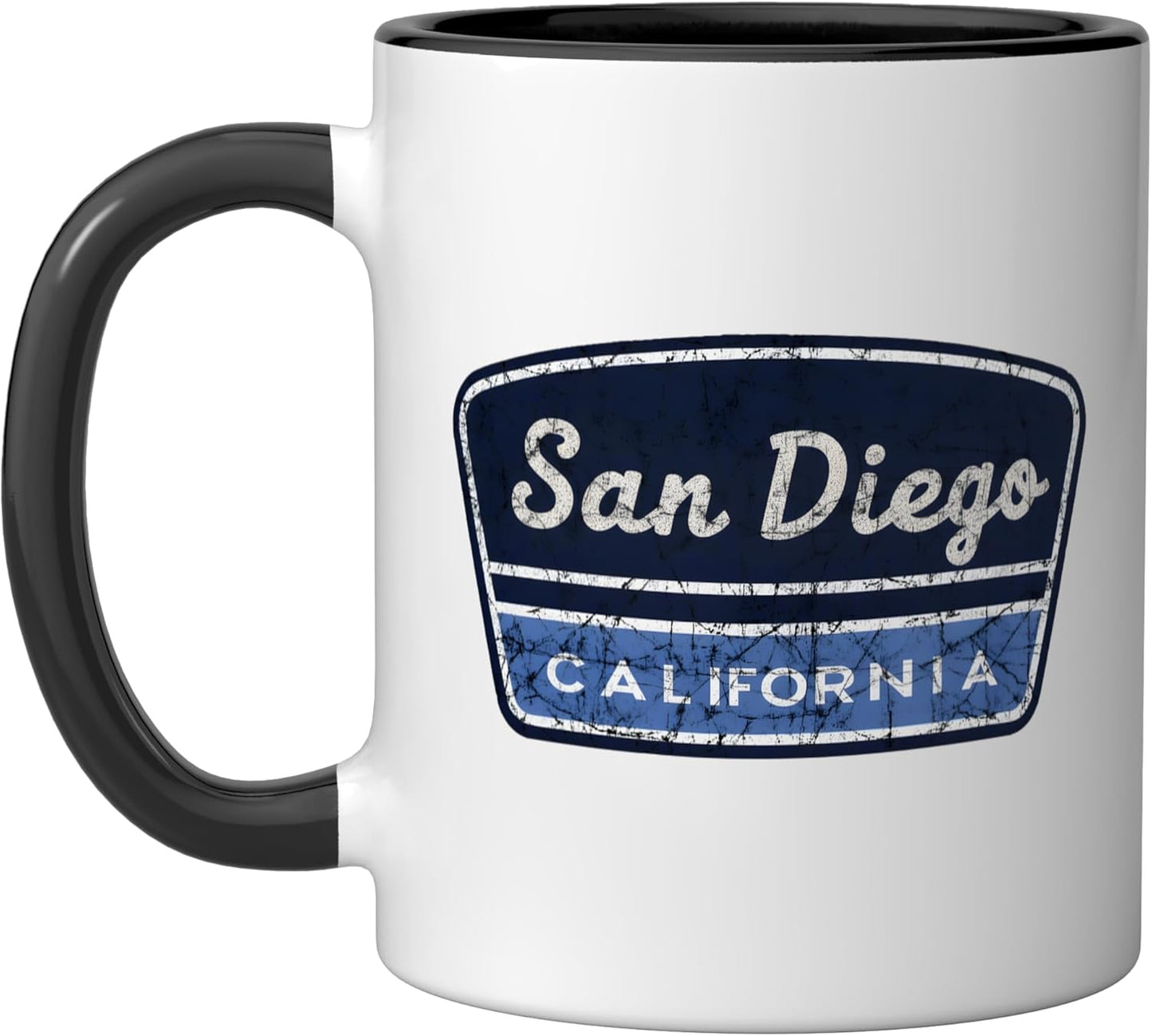 Taza cerámica vintage San Diego California retro negra/blanca