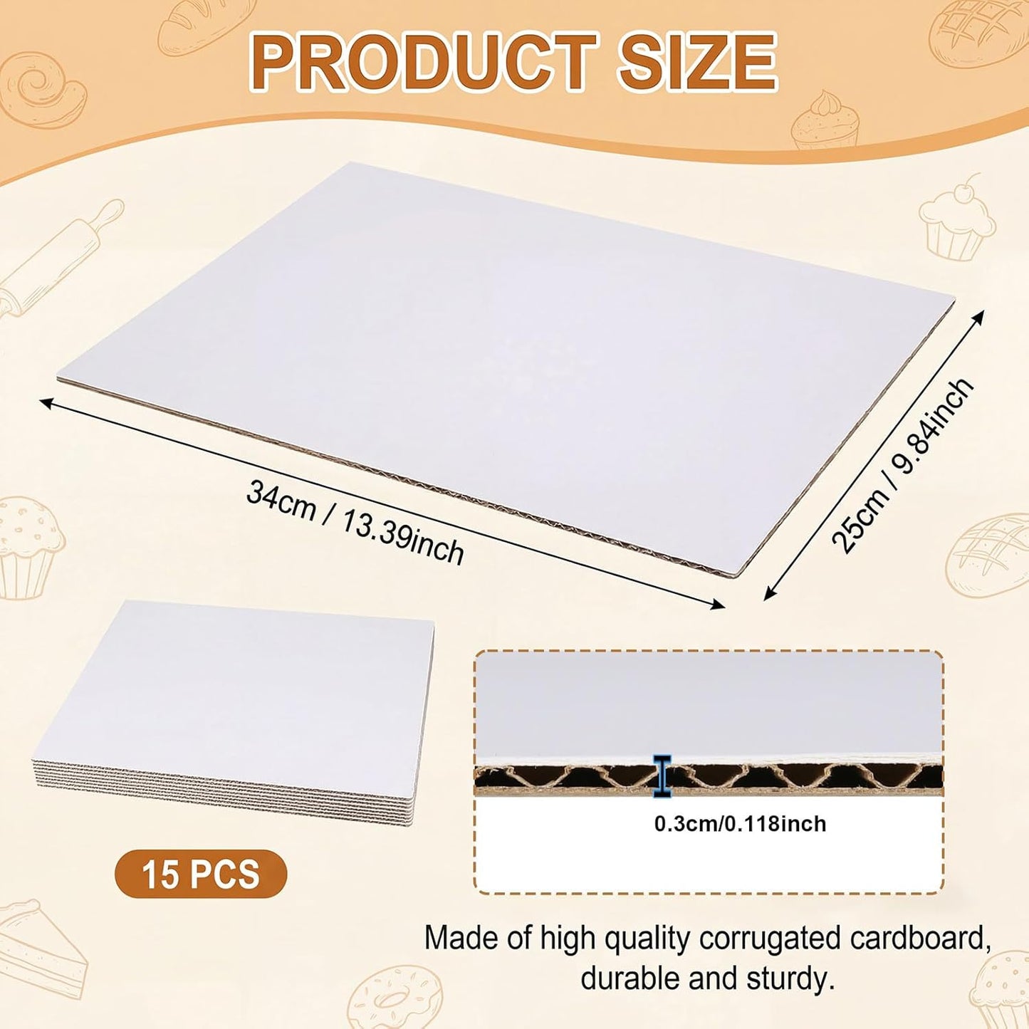Tableros para tartas de 13.39 x 9.84 pulgadas, cartón blanco resistente