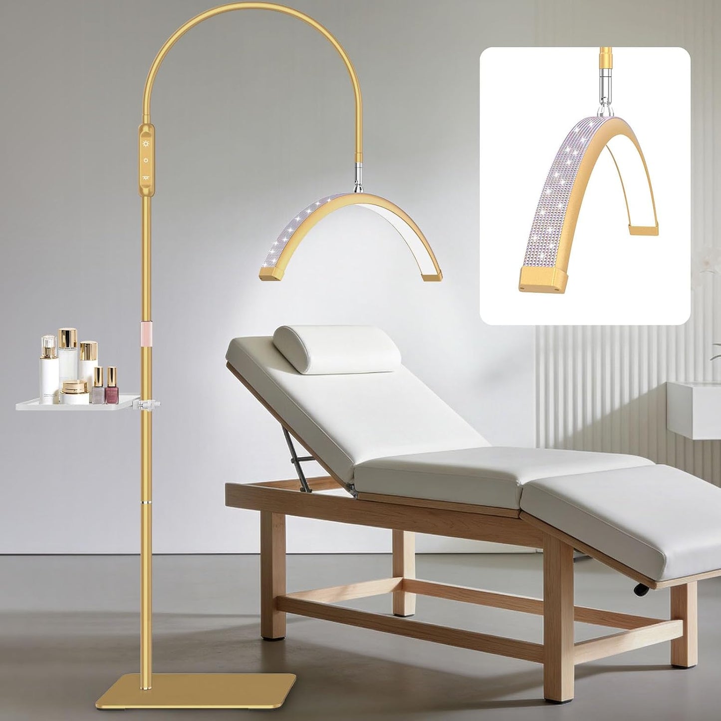 Lámpara pie LED media luna cuello flex profesional sin sombras