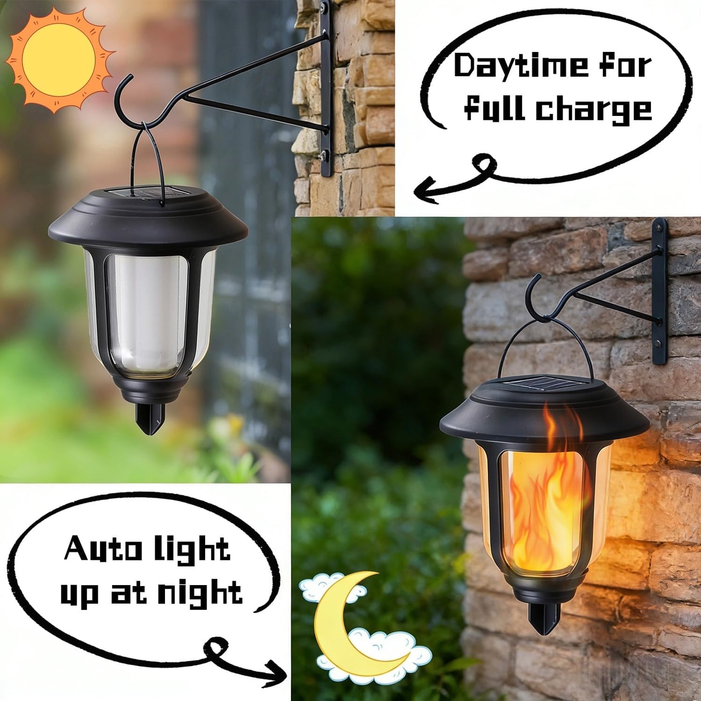 2 Faroles Solares Llama Colgantes Led Parpadeante Impermeable
