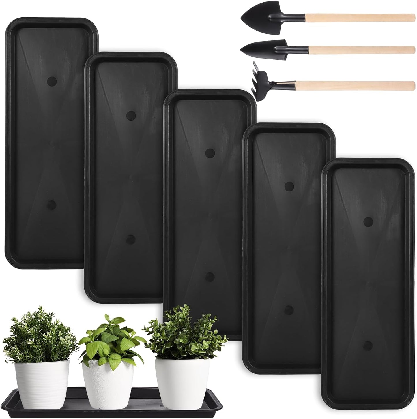 5 Bandejas Plástico para Macetas Negras 15.7x5.9pulg