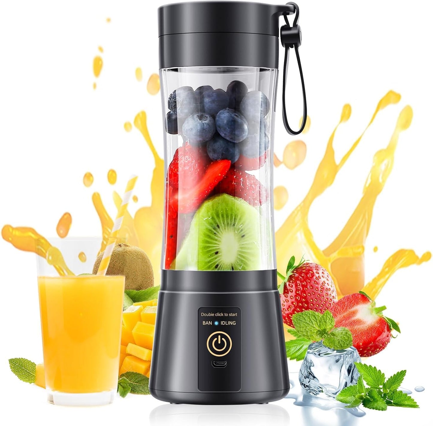 Licuadora portátil inalámbrica mini para batidos taza sin BPA 12.8 fl oz